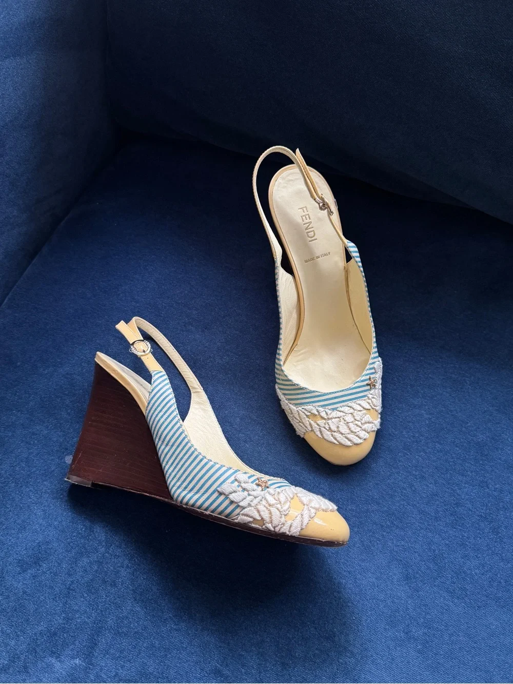 Fendi Leather Printed Slingback Wedge‎ Pumps Size 7